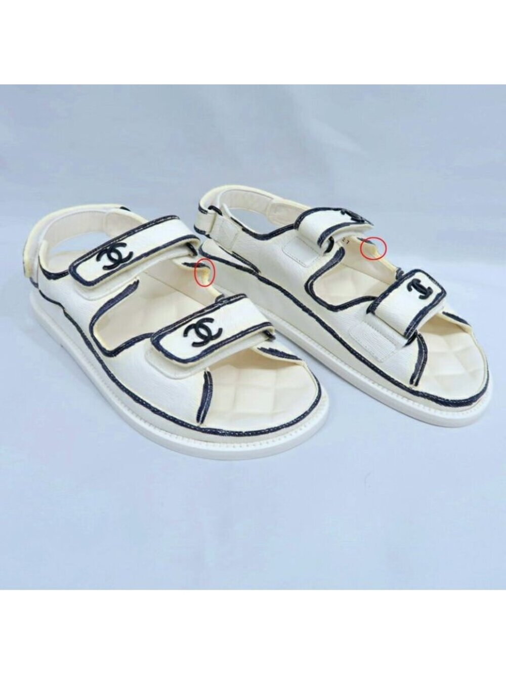 Chanel Velcro Comfort Sandals CC Mark Off White Black 38C - Picture 2 of 10